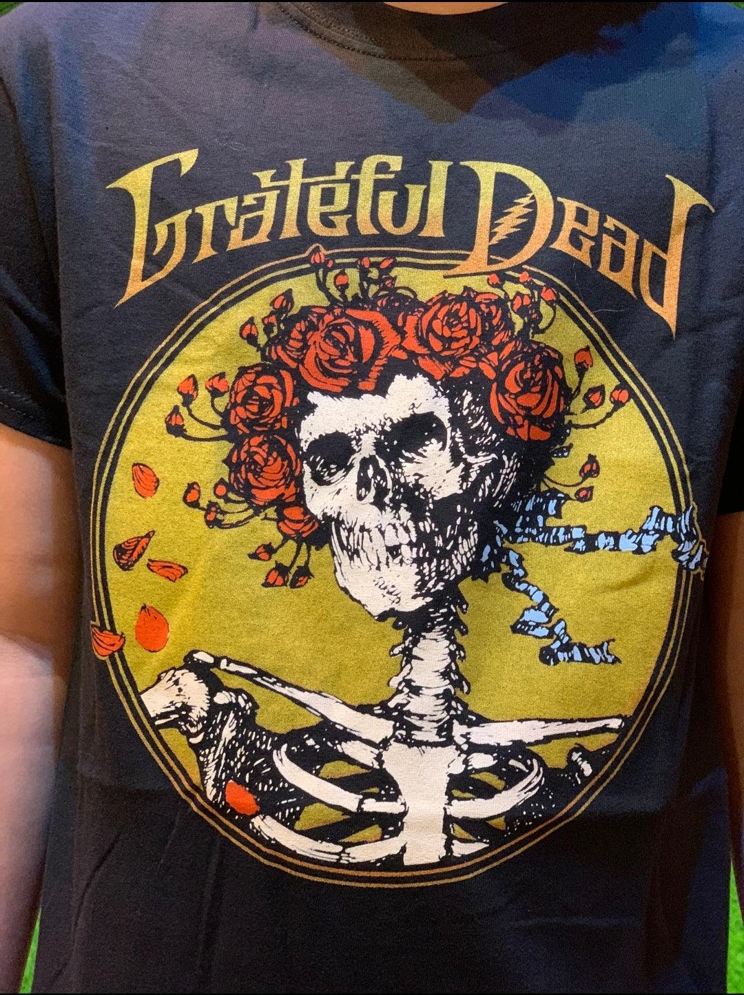 GRATEFUL DEAD Skull Pattern Floral Band T-Shirt (Men's Size M) cotton Beige type Vintage Second Hand
