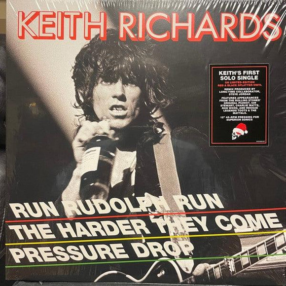 Keith Richards - Run Rudolph Run / The Harder They Come / Pressure Drop (Red and Black Splatter Vinyl) - Good Records To Go
